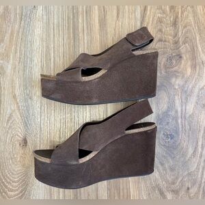 Pedro Garcia Brown Suede Platform Wedge Sandals Size 6.5B